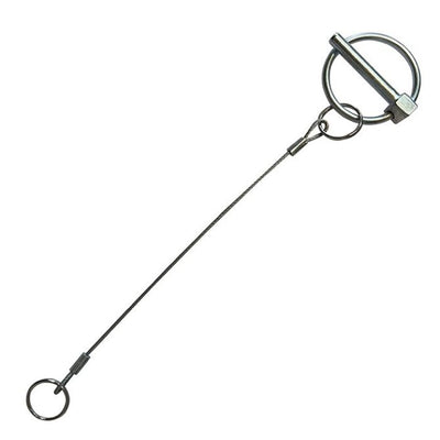 Doughty Lynch Pin with wire - Steel quick-release pin with attached safety cable.