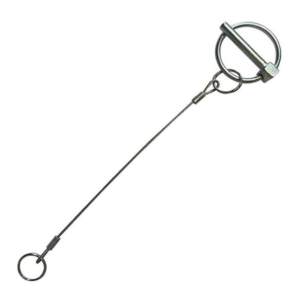 Doughty Lynch Pin with wire - Steel quick-release pin with attached safety cable.