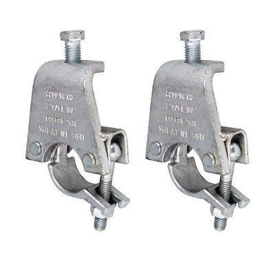 Doughty Gravlock Couplers T29497, pair of S275 mild steel girder clamps with passivate finish, Grade 8.8 fixings, for attaching 48mm tube to steel I-beam flanges.