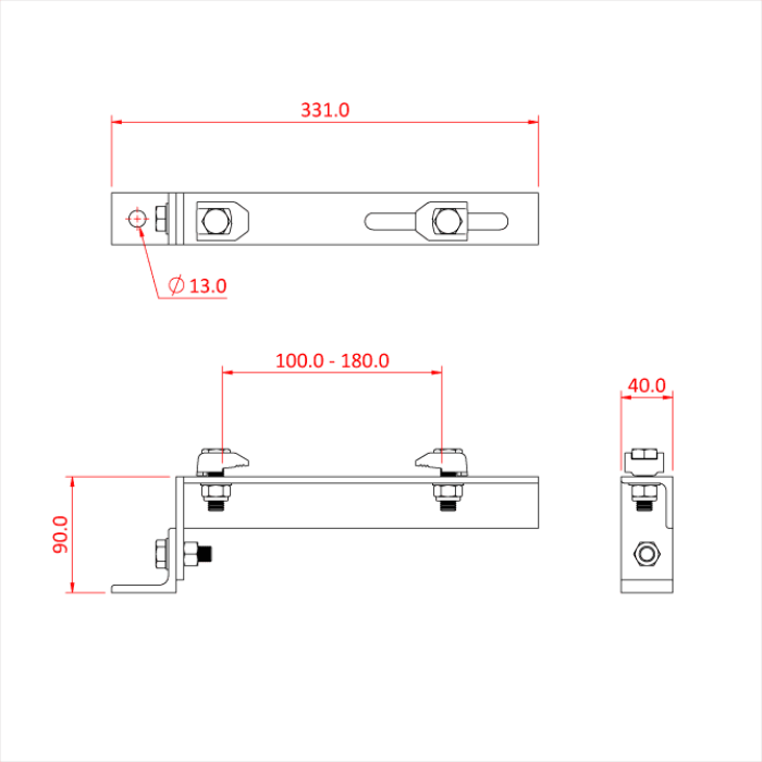 Doughty Girder Clamp with End Bracket - Adjustable mounting bracket technical dimensions illustration. - imagen 5