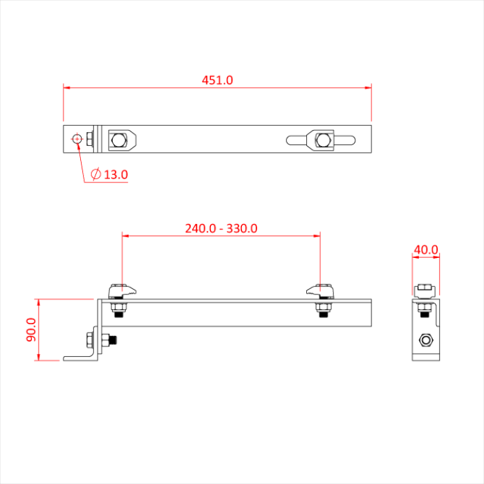 Doughty Girder Clamp with End Bracket - Adjustable metal bracket dimensions and specifications diagram. - imagen 12