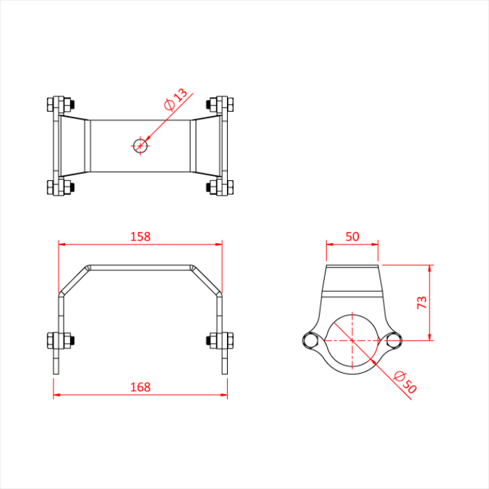 Doughty Demountable Grid Hanger - Pipe clamp technical drawing with detailed measurements. - imagen 3
