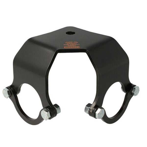 Doughty Demountable Grid Hanger Corner - Heavy-duty black steel pipe clamp bracket.