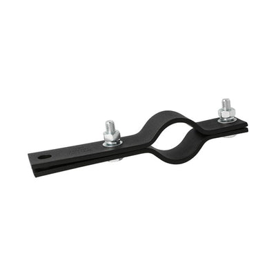 Doughty Hanging Clamp 48mm - Black metal pipe clamp with bolts and nuts.