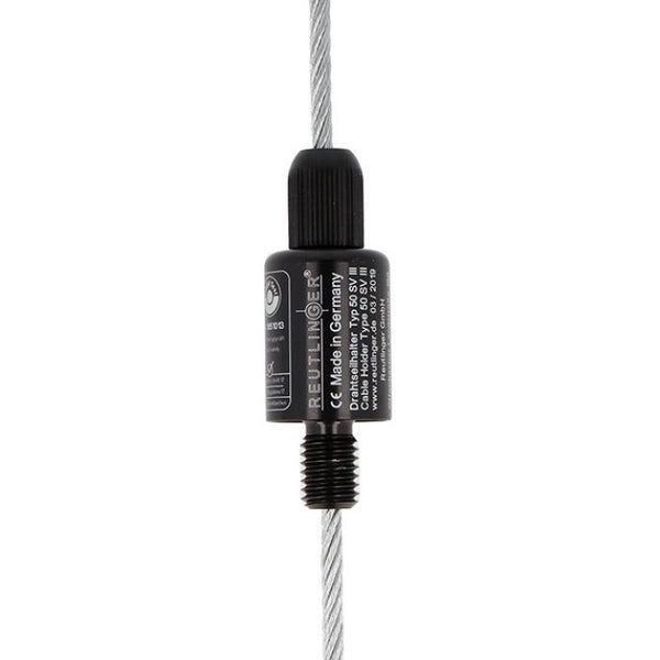 Doughty 50SV III M12 Male - Black cable holder with threaded screw attachment.