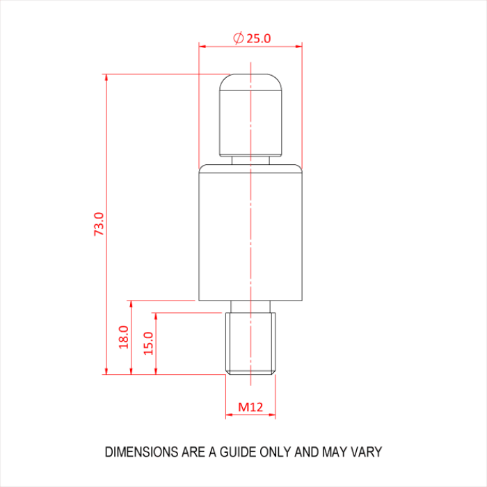 Doughty 50SV III M12 Male - Technical drawing of pneumatic cylinder, dimensions included. - imagen 4