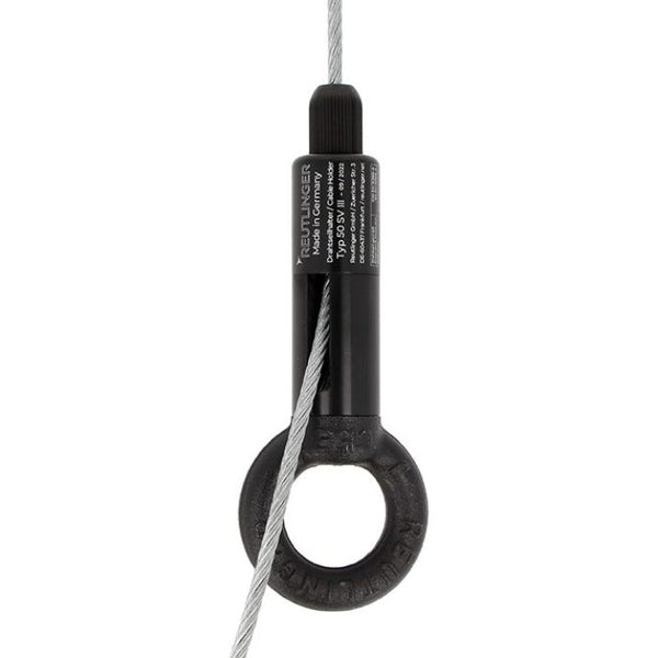 Doughty 50SV III ZW with Ring-Side Exit Wire - Adjustable black cable suspension system with locking mechanism.