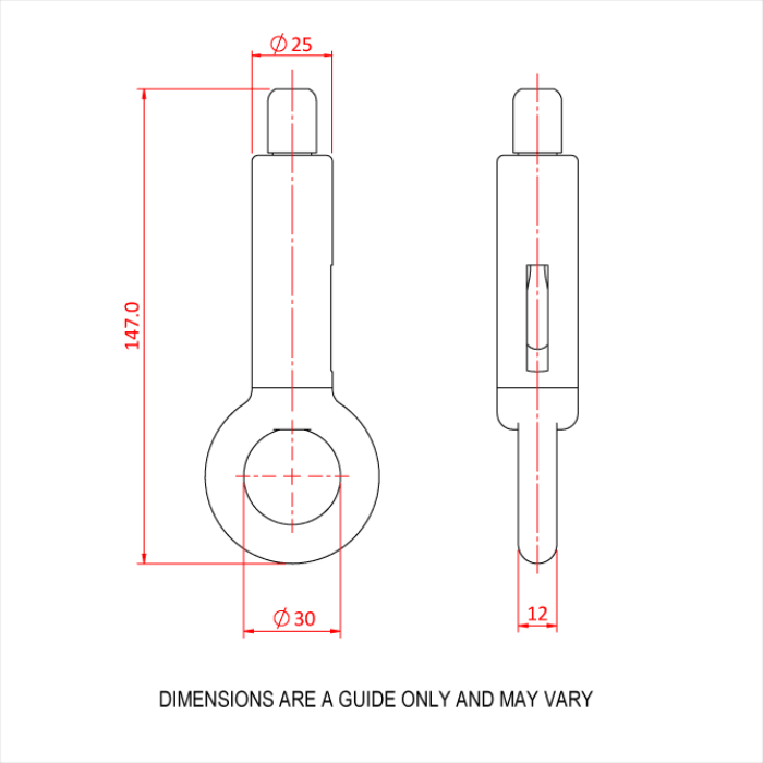 Doughty 50SV III ZW with Ring-Side Exit Wire - Steel lifting eye bolt with precise measurements diagram. - imagen 2