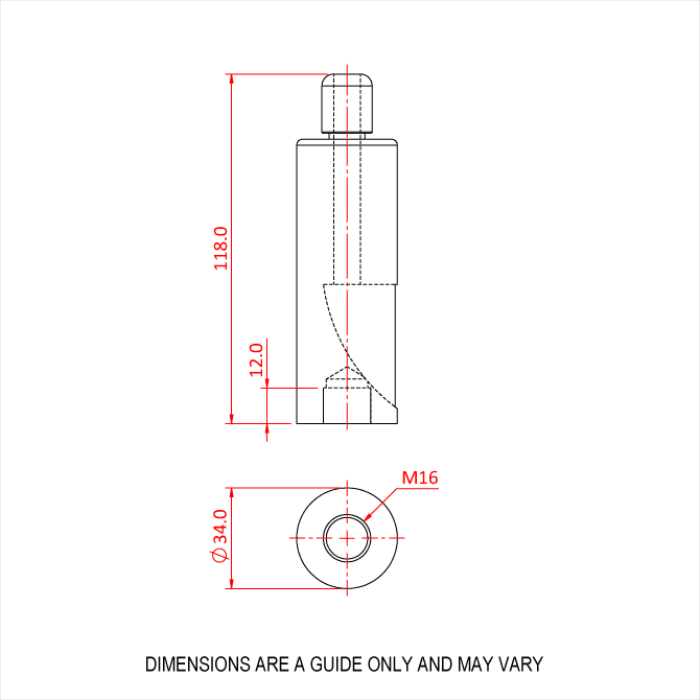 Doughty 66SV III ZW M16 Female - Bolt with detailed dimensions and M16 specification. - imagen 2