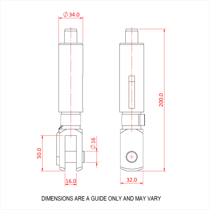 Doughty 66SV III ZW with Fork-Side Exit Wire - Hydraulic cylinder design with detailed dimensional specifications. - imagen 4