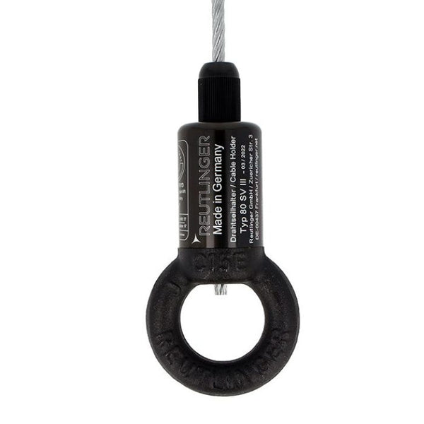 Doughty 80SV III with Ring - Reutlinger cable holder, black, heavy-duty ring clamp.