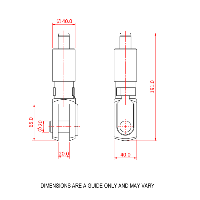 Doughty 80SV III with Fork - Hydraulic damper technical drawing with dimensions. - imagen 2