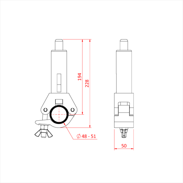 Doughty 80SV II ZW with Clamp - Adjustable pole mount clamp dimensions diagram. - imagen 4