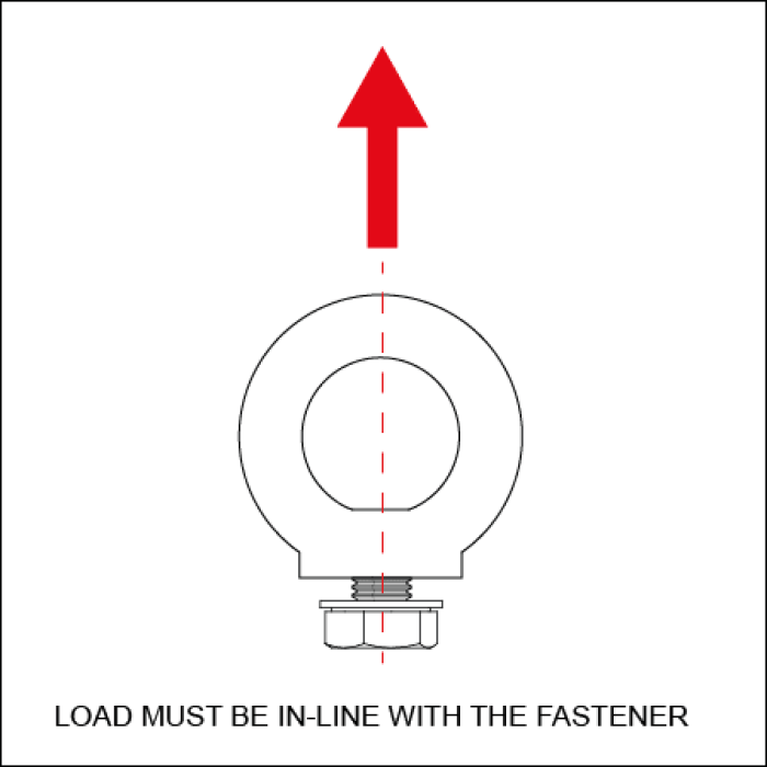 Doughty Engineering - Doughty M10 Eye Nuts - Illustration of a ring-shaped eye bolt with a red upward-pointing arrow indicating the direction of load. - imagen 3