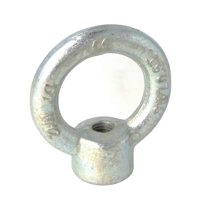 Doughty Engineering - Doughty M12 Eye Nuts - The image shows a metallic eye bolt with a threaded base. The circular top allows for securing ropes or cables, while the threaded portion is used for attachment to surfaces. It is silver in color, often used in lifting and rigging applications. - T42300 - imagen 5