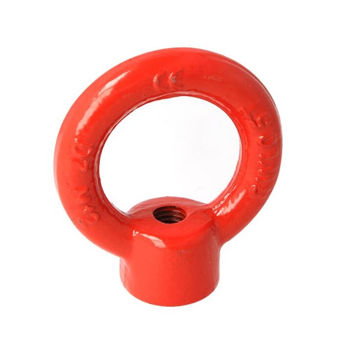 Doughty Engineering - Doughty M12 Eye Nuts - A red metal eye nut with a circular loop and a threaded hole in the base, commonly used for lifting and rigging applications. - T42300 - imagen 2