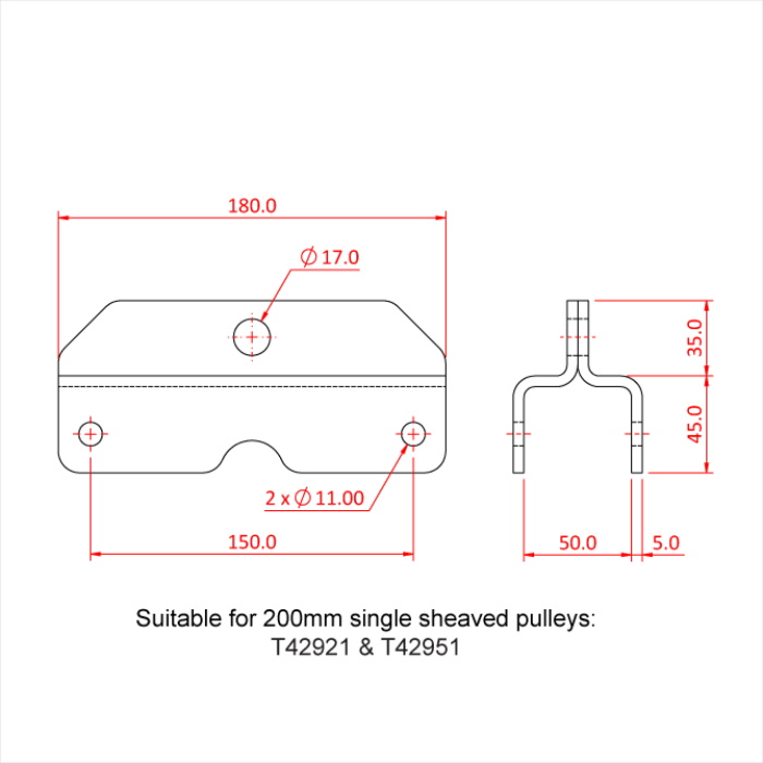 Doughty Heavy Duty Awning Profiles - Pulley bracket dimensions for 200mm single sheaved pulleys. - imagen 20
