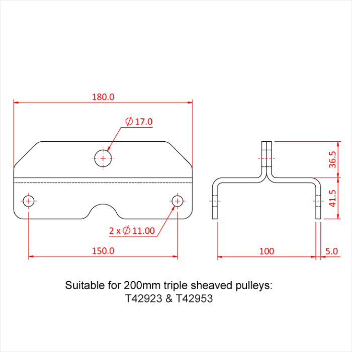 Doughty Heavy Duty Awning Profiles - Pulley bracket diagram with detailed measurements, suitable for 200mm. - imagen 31