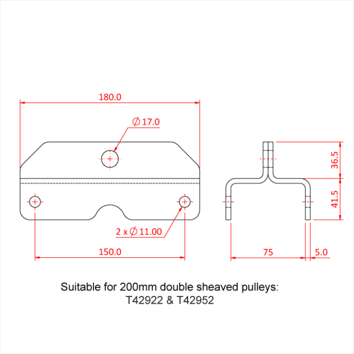 Doughty Heavy Duty Awning Profiles - Pulley bracket diagram for 200mm double sheaved pulleys. - imagen 26