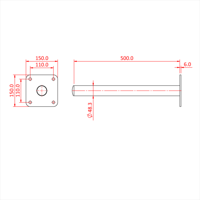 Doughty Wall Mounted Boom Arm - Wall support bracket with detailed dimensions. - imagen 2