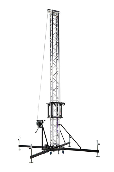 Kuzar K-10 truss tower lift modular truss towerlift fully erected showing steel base and outriggers - imagen 2