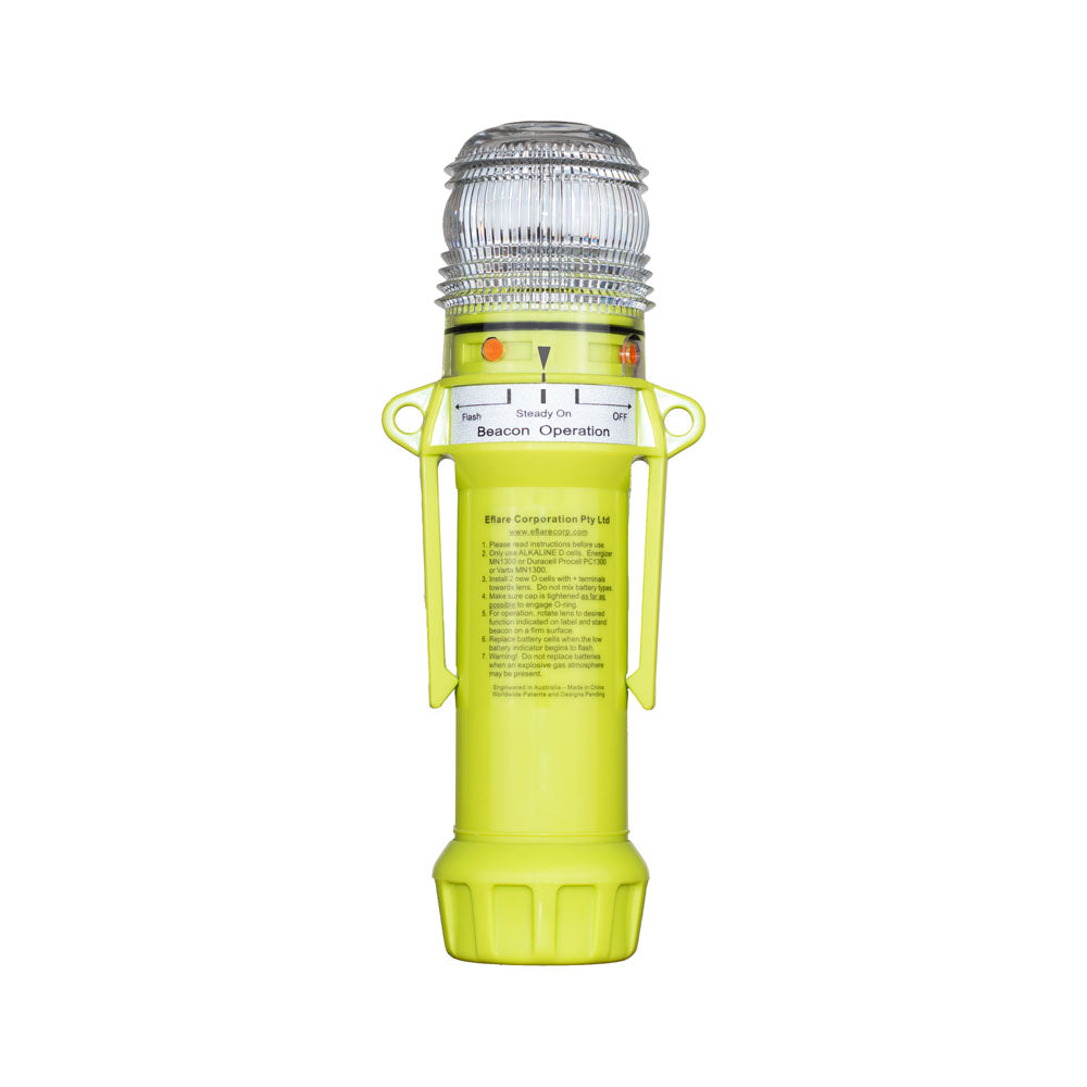 Eflare UB720 Steady-On LED Safety Beacon, side view showing battery compartment and product label - imagen 2