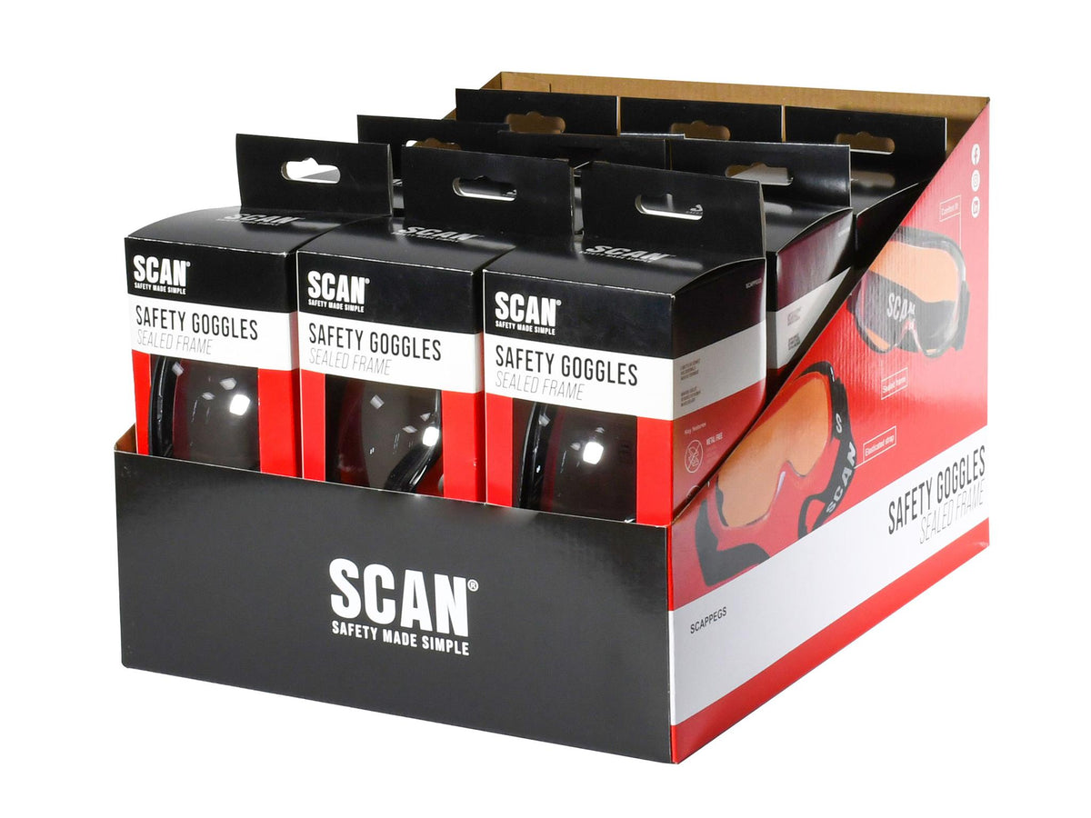 Scan - Safety Goggle With Anti-Fog - Clear safety goggles with red interior trim. Pack of 12. - imagen 2
