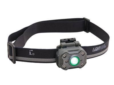 Lighthouse - Lighthouse Rechargeable Headlight - LED headlamp with adjustable strap and green lens.
