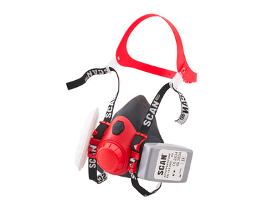 Scan - Scan Respirator with P3 Filters - Red and black protective respirator mask with filters.