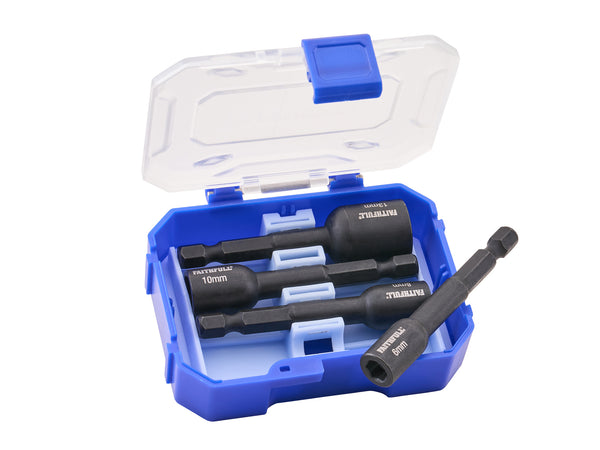 Faithfull - Faithfull 4 Piece Impact Nut Driver Set - Magnetic nut driver set in blue storage case.
