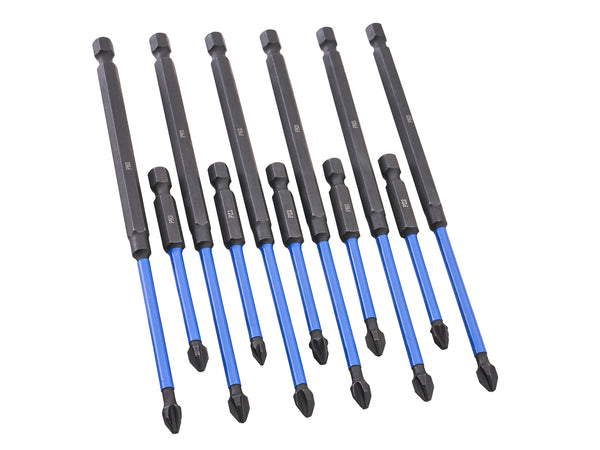 Faithfull - Faithfull 12 Piece Impact Screwdriver Bit Set - Blue and black magnetic screwdriver bit set system.