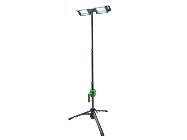 Lighthouse - Lighthouse Rechargeable Site Light (10,000 Lumens) - Dual-head adjustable LED work light on tripod stand.