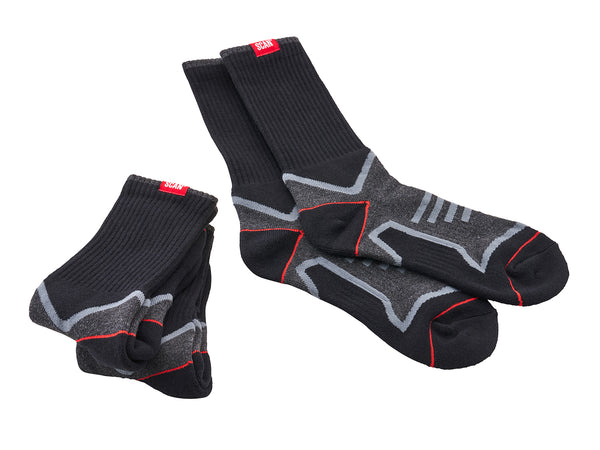 Scan - Scan Work Socks Triple Pack - Black sports socks with red and grey accents.