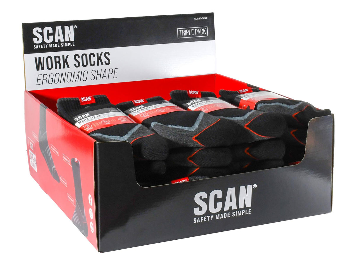 Scan - Scan Work Socks Triple Pack - Black sports socks with red and grey accents. Pack of 16. - imagen 2