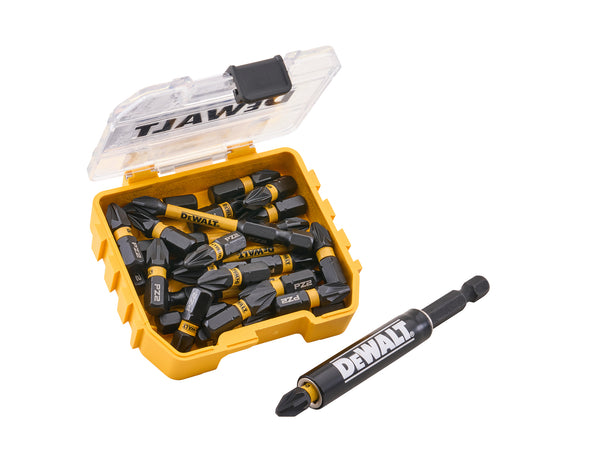 DeWalt - DeWalt 25 Piece PZ2 25 & 50mm Bit Set with Mag Adaptor - DEWALT screwdriver bit set with durable yellow case