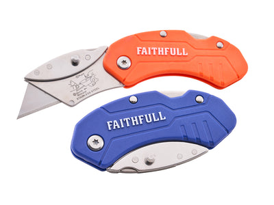 Faithfull - Faithfull Folding Utility Knife - Foldable utility knives with orange and blue handles.