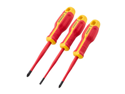 Stanley - Stanley 3 Piece VDE Screwdriver Set - Three insulated red and yellow screwdrivers set.