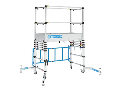 Zarges - Zarges TT002 Teletower Aluminium Telescopic Scaffold Tower with Toeboards - Adjustable mobile scaffolding tower with stabilizing wheels.