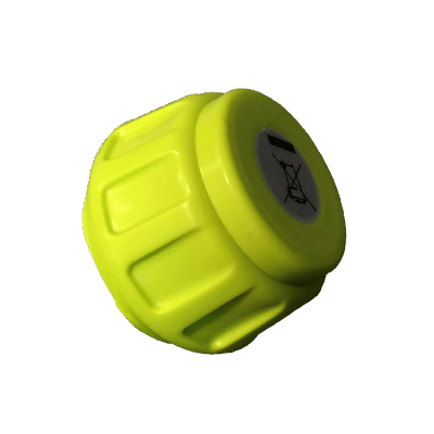 Yellow cylindrical object with a label on a green background