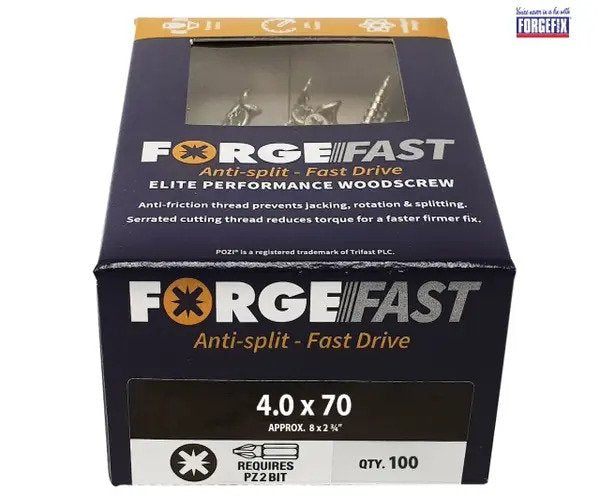 ForgeFix ForgeFast Pozi Compatible Elite Performance Wood Screw ZY 4.0 x 70mm Box 100 - imagen 2