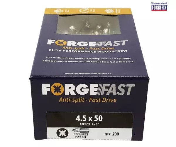ForgeFix ForgeFast Pozi Compatible Elite Performance Wood Screw ZY 4.5 x 50mm Box 200 - imagen 2