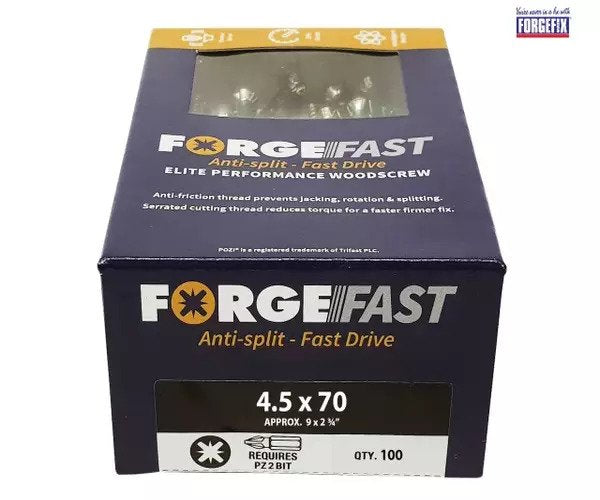 ForgeFix ForgeFast Pozi Compatible Elite Performance Wood Screw ZY 4.5 x 70 mm Box 100 - imagen 2
