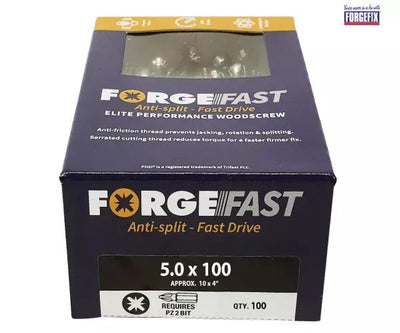 ForgeFix ForgeFast Pozi Compatible Elite Performance Wood Screw ZY 5.0 x 100mm Box 100