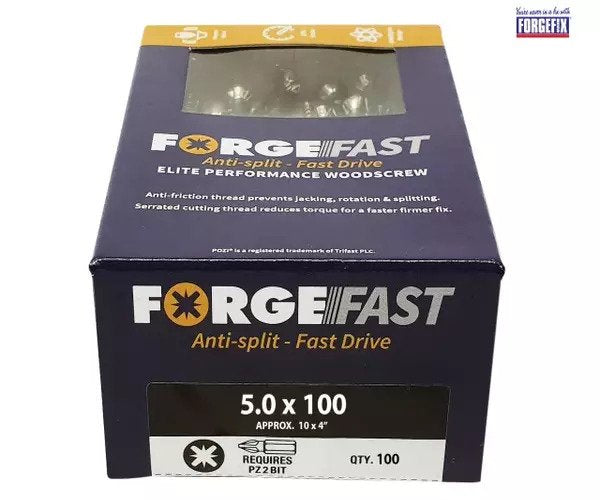 ForgeFix ForgeFast Pozi Compatible Elite Performance Wood Screw ZY 5.0 x 100mm Box 100