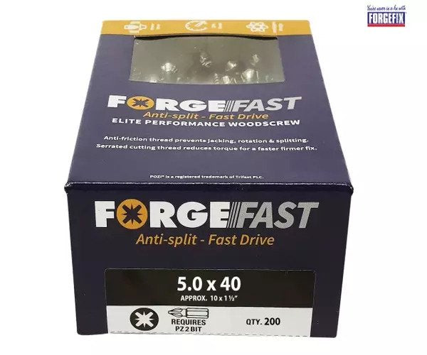 ForgeFix ForgeFast Pozi Compatible Elite Performance Wood Screw ZY 5.0 x 40mm Box 200 - imagen 2