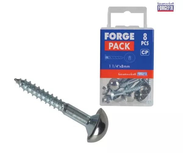 ForgeFix Mirror Screw Chrome Domed Top Slotted ZP 1.1/4in x 8 Forge Pack 8 - imagen 4
