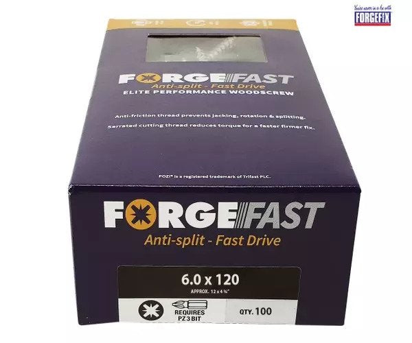 ForgeFix ForgeFast Pozi Compatible Elite Performance Wood Screw ZY 6.0 x 120mm Box 100 - imagen 2