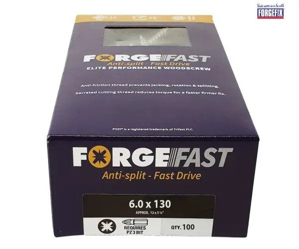 ForgeFix ForgeFast Pozi Compatible Elite Performance Wood Screw ZY 6.0 x 130mm Box 100 - imagen 2