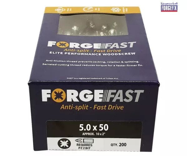 ForgeFix ForgeFast Pozi Compatible Elite Performance Wood Screw ZY 5.0 x 50mm Box 200 - imagen 2
