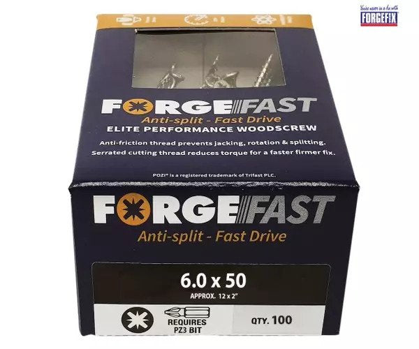 ForgeFix ForgeFast Pozi Compatible Elite Performance Wood Screw ZY 6.0 x 50mm Box 100 - imagen 2